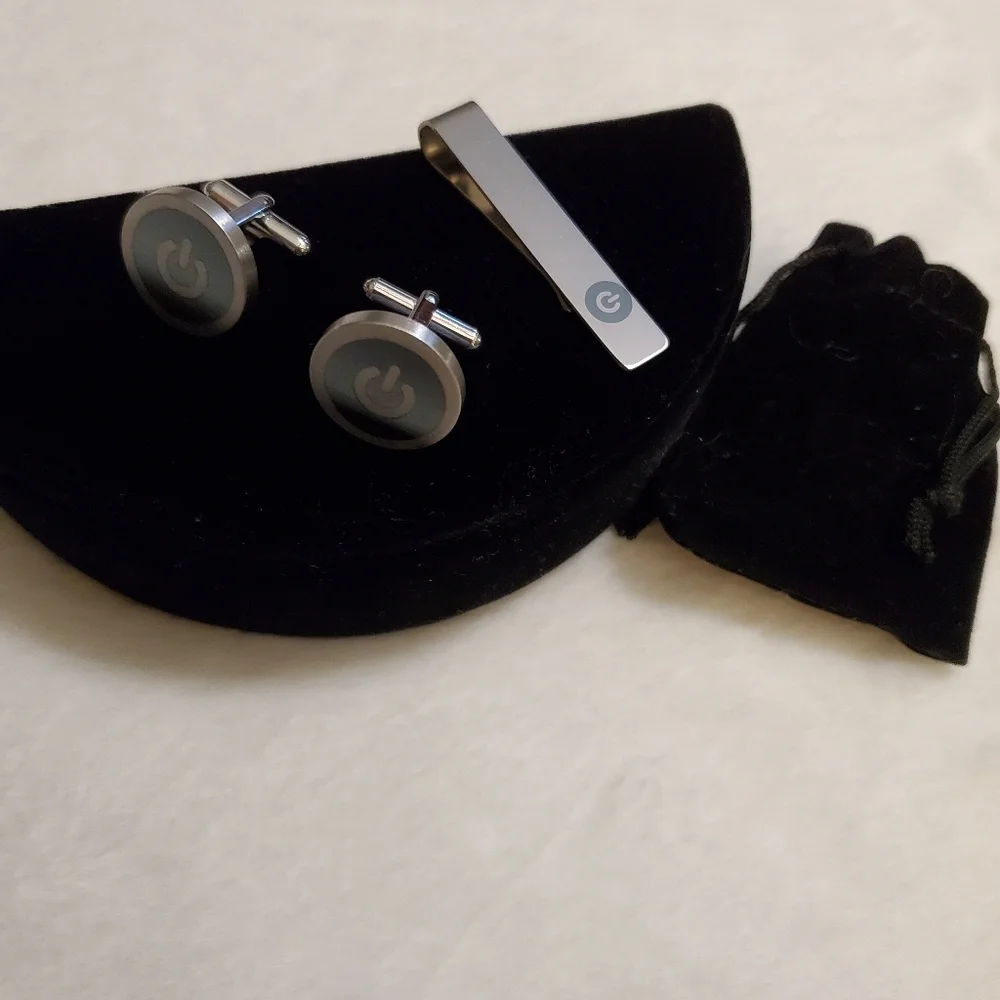 Stainless Steel Power Button Cufflink & Tie clip